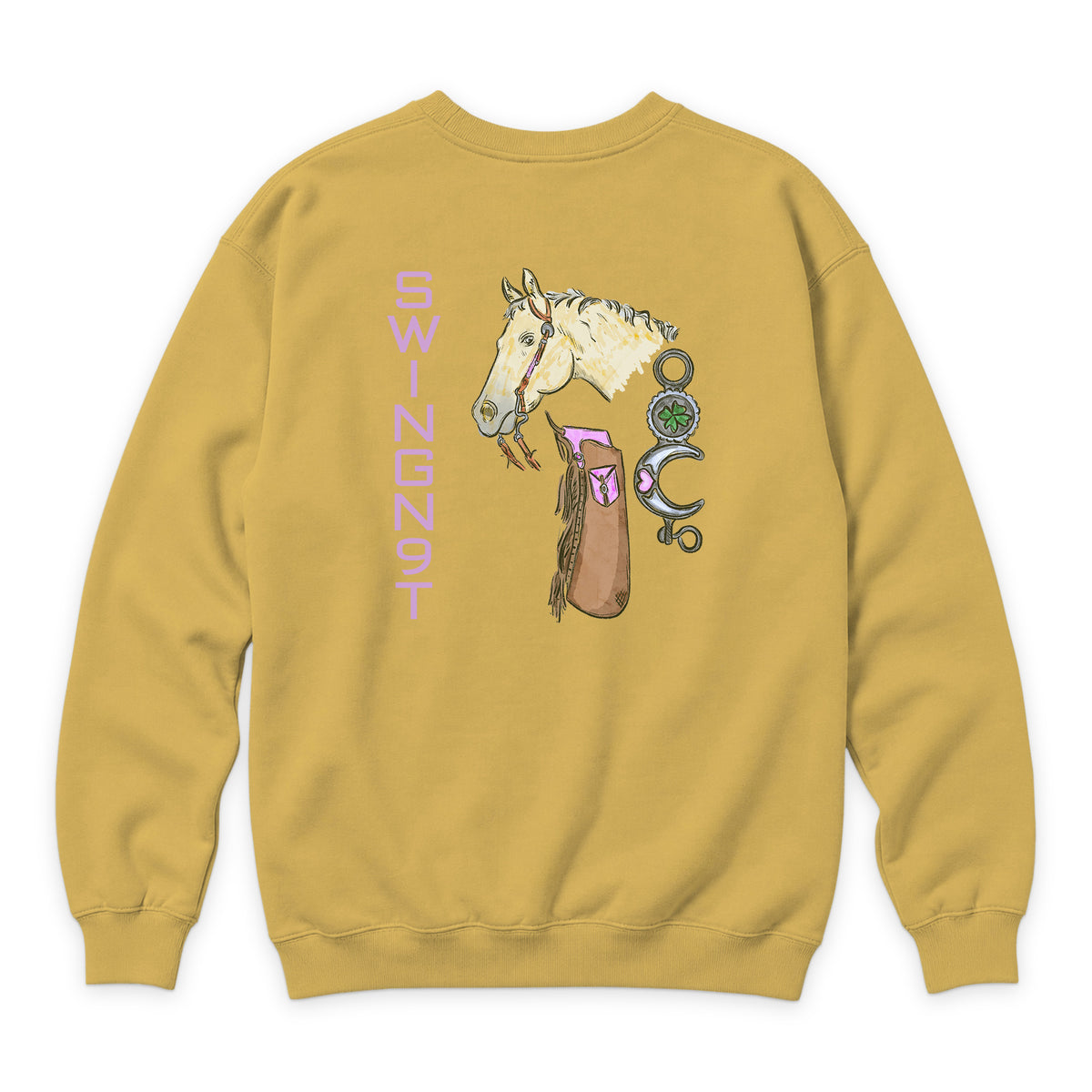 Midnight Mystic Crewneck — Antique Gold — back view on white