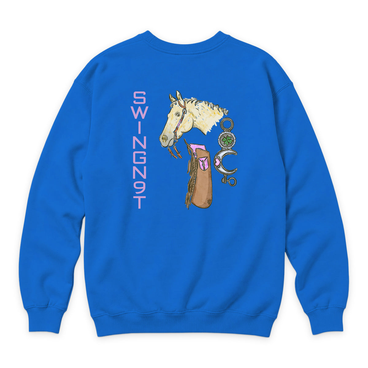 Midnight Mystic Crewneck — True Royal — back view on white