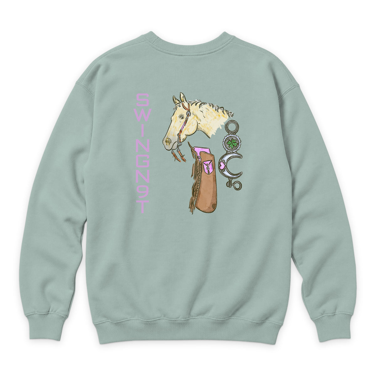 Midnight Mystic Crewneck — Seafoam — back view on white
