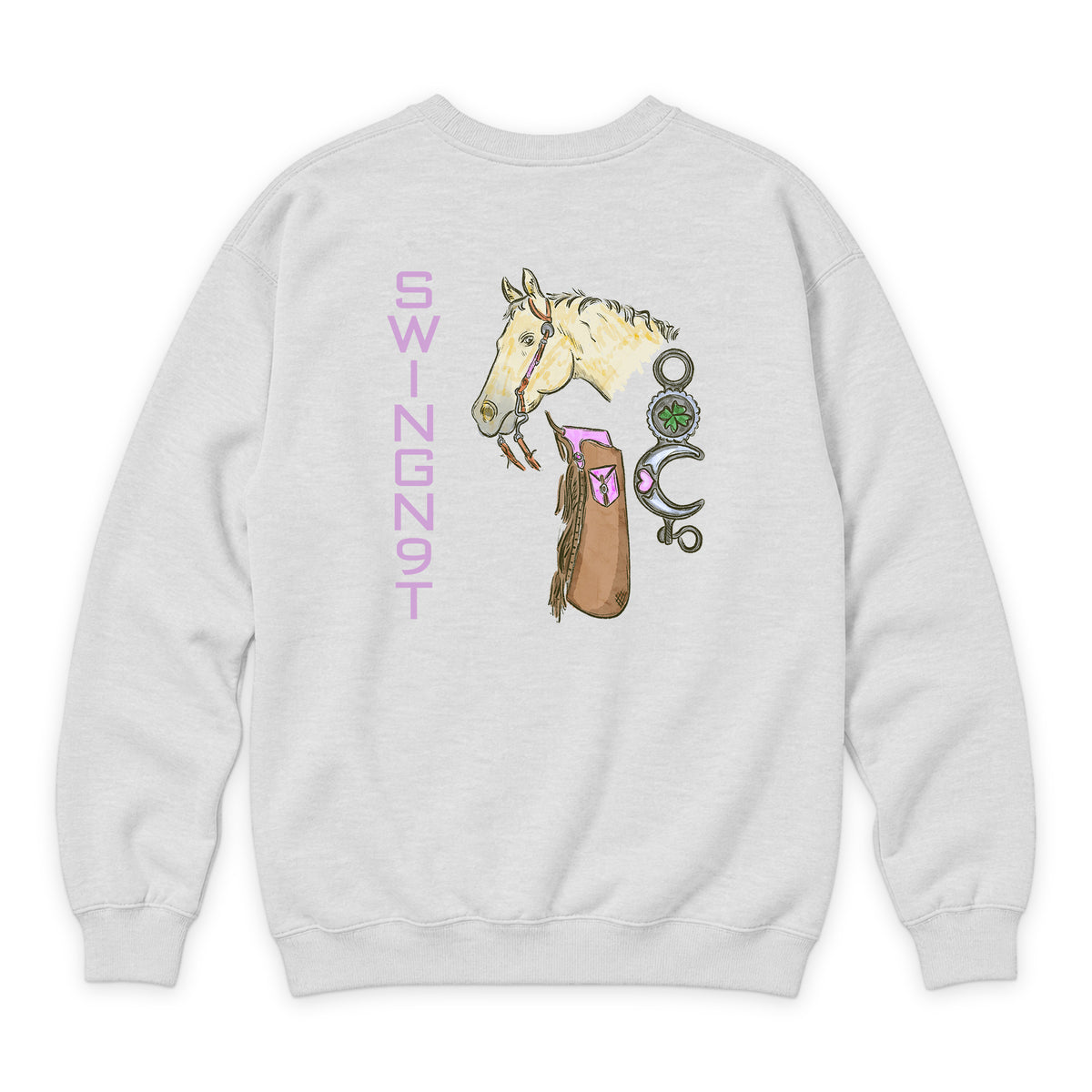 Midnight Mystic Crewneck — Oatmeal Heather — back view on white