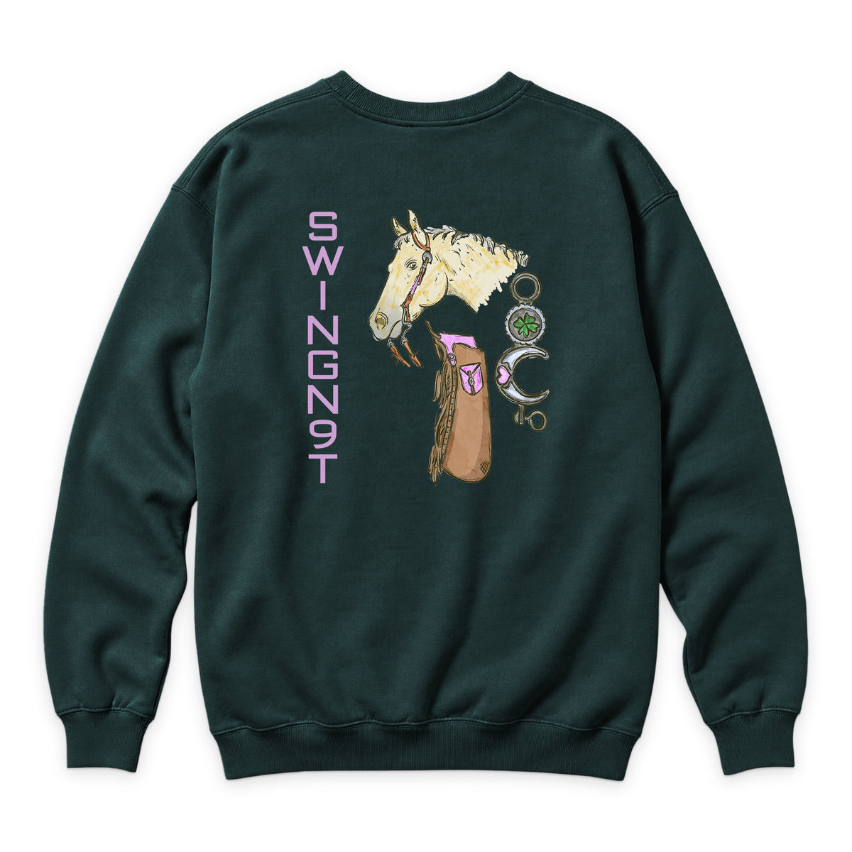 Midnight Mystic Crewneck — Sports Green — back view on white