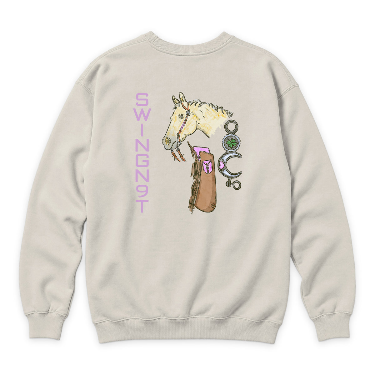 Midnight Mystic Crewneck — Sandshell — back view on white