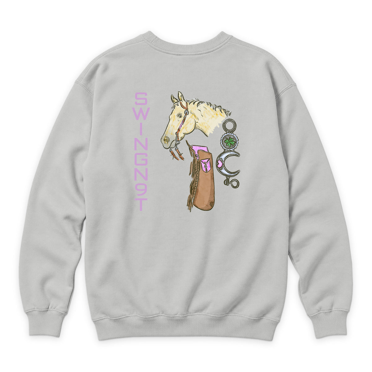 Midnight Mystic Crewneck — Dove Grey — back view on white