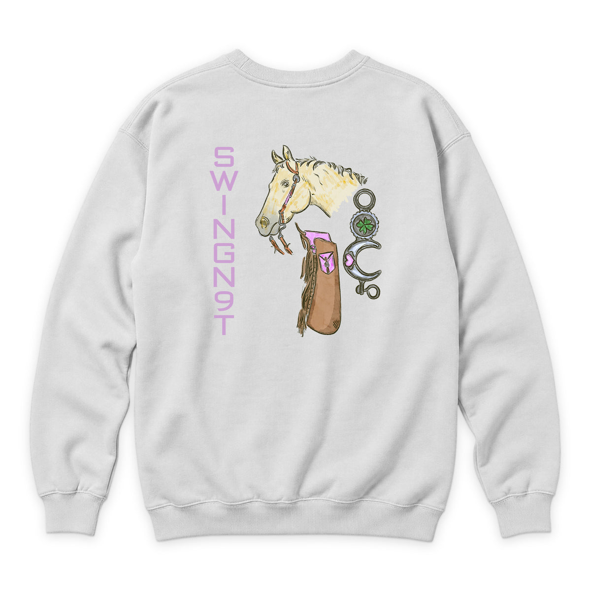 Midnight Mystic Crewneck — White — back view on white