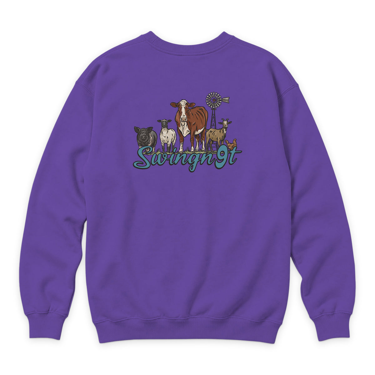 Livestock Crewneck — Purple — back view on white