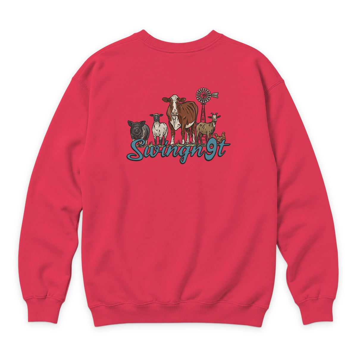 Livestock Crewneck — Cardinal — back view on white