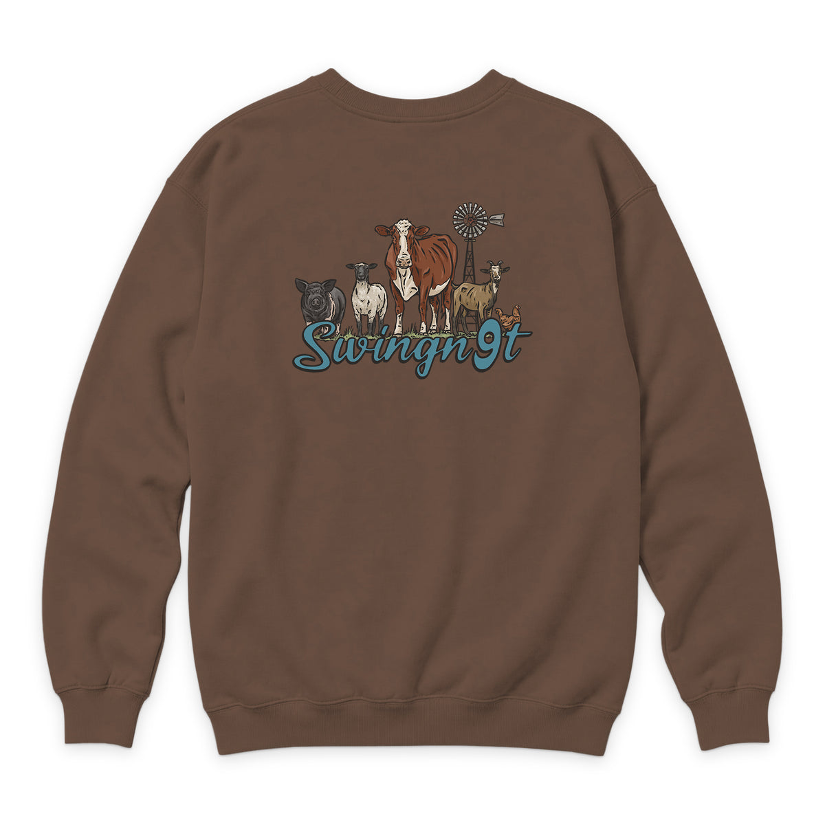 Livestock Crewneck — Chestnut — back view on white