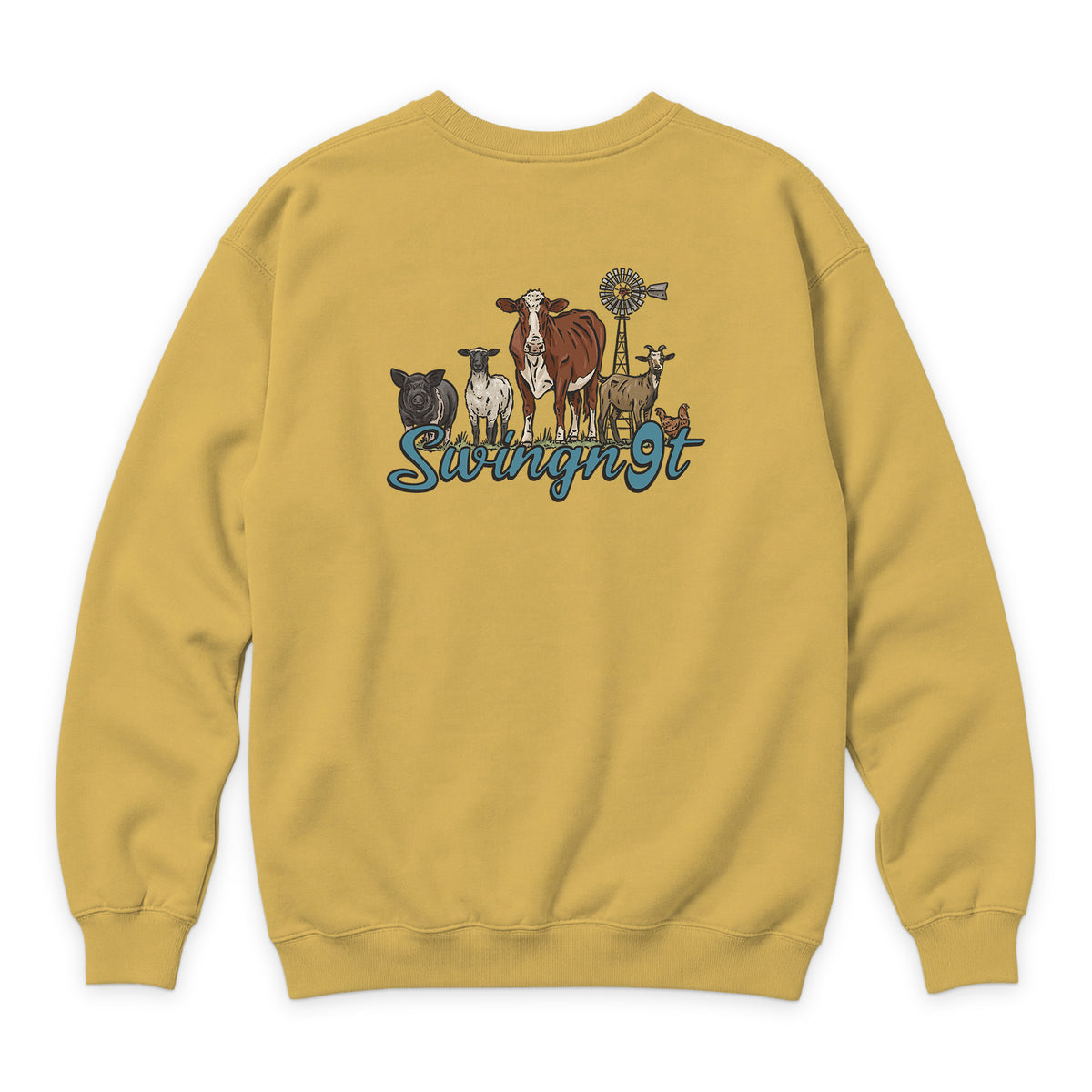 Livestock Crewneck — Antique Gold — back view on white