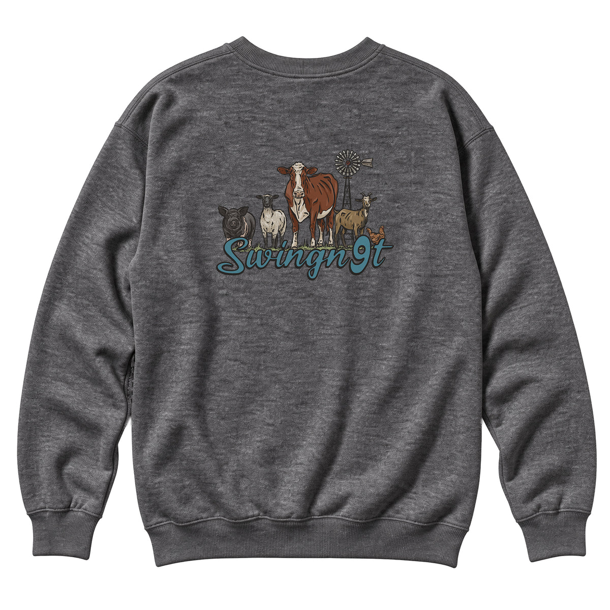Livestock Crewneck / Charcoal Heather / back on white