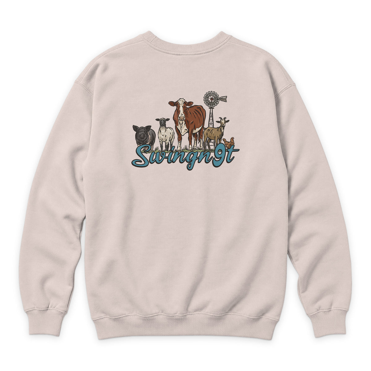 Livestock Crewneck — Pale Pink — back view on white