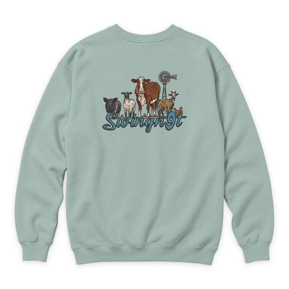 Livestock Crewneck — Seafoam — back view on white