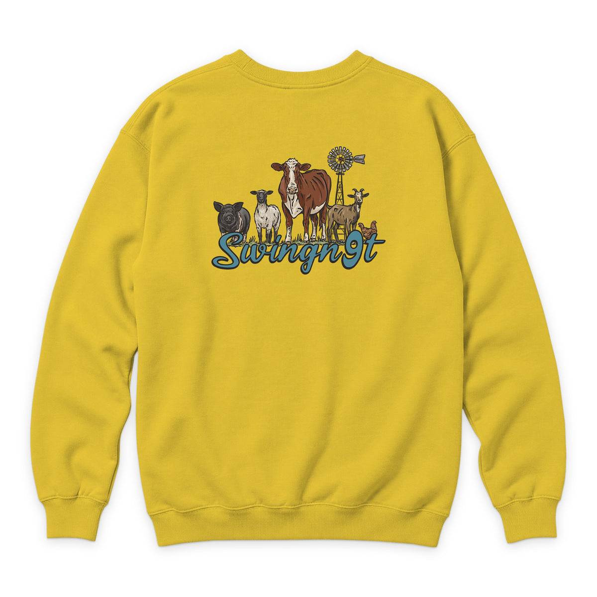 Livestock Crewneck — Lemon — back view on white