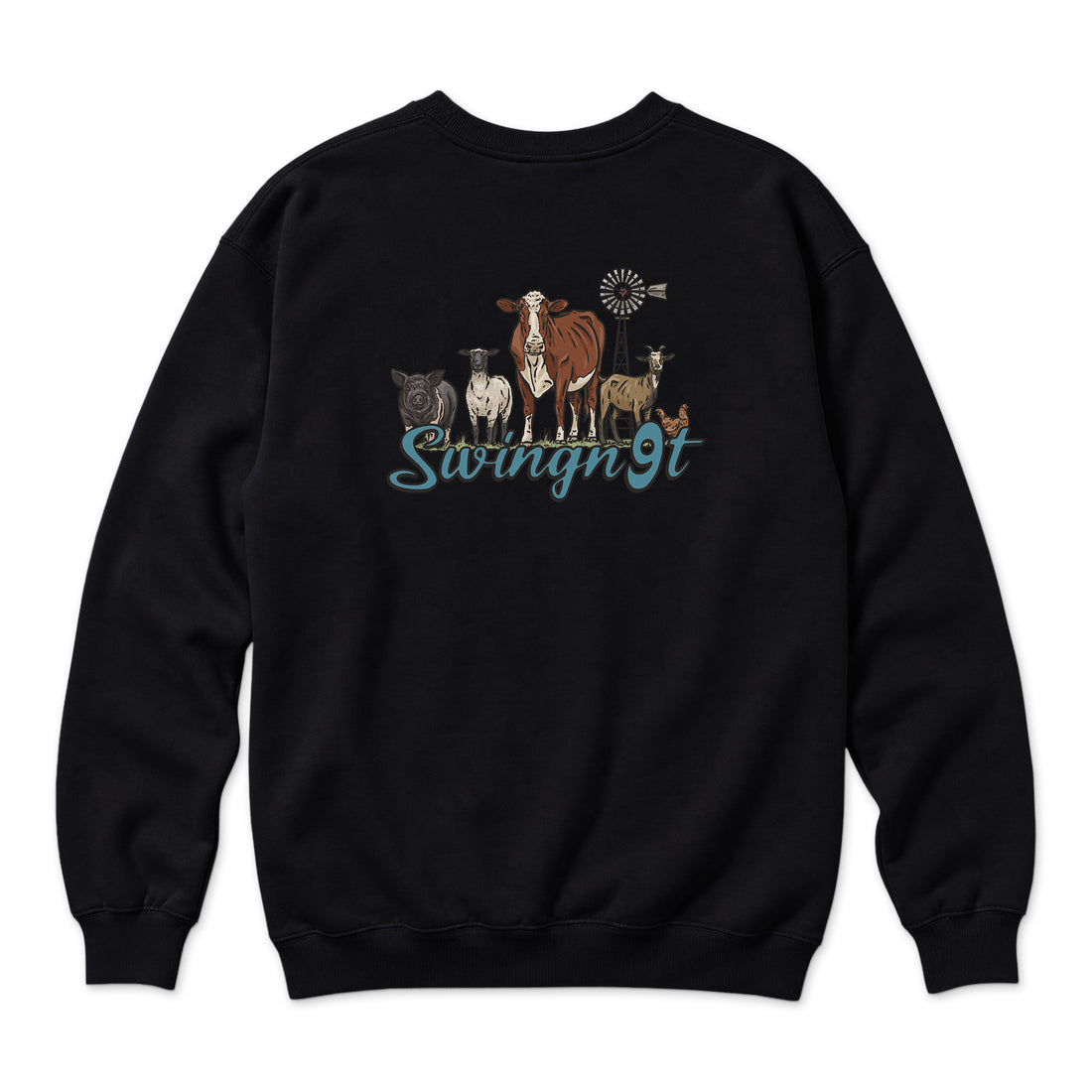 Livestock Crewneck — Black — back view on white