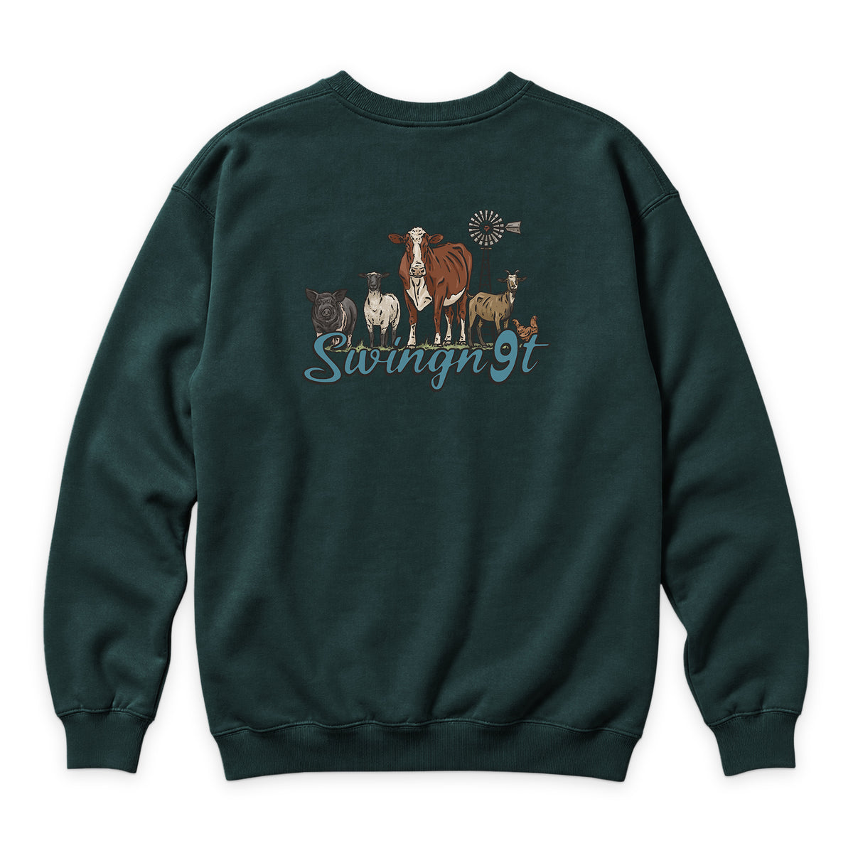 Livestock Crewneck — Sports Green — back view on white