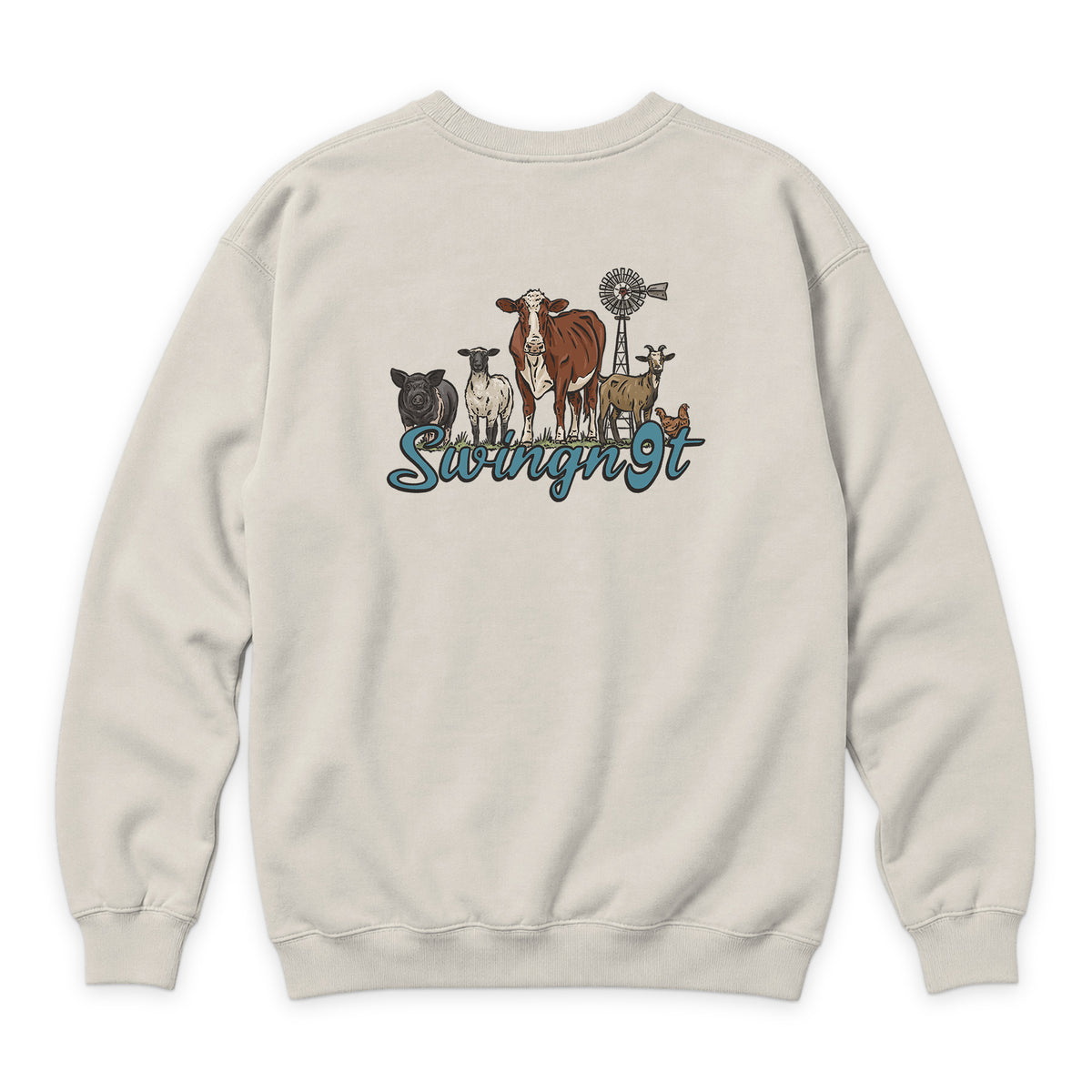 Livestock Crewneck — Sandshell — back view on white