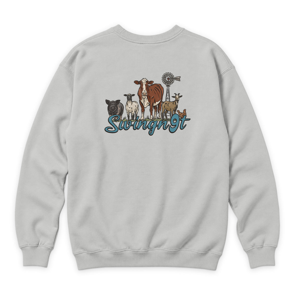 Livestock Crewneck — Dove Grey — back view on white