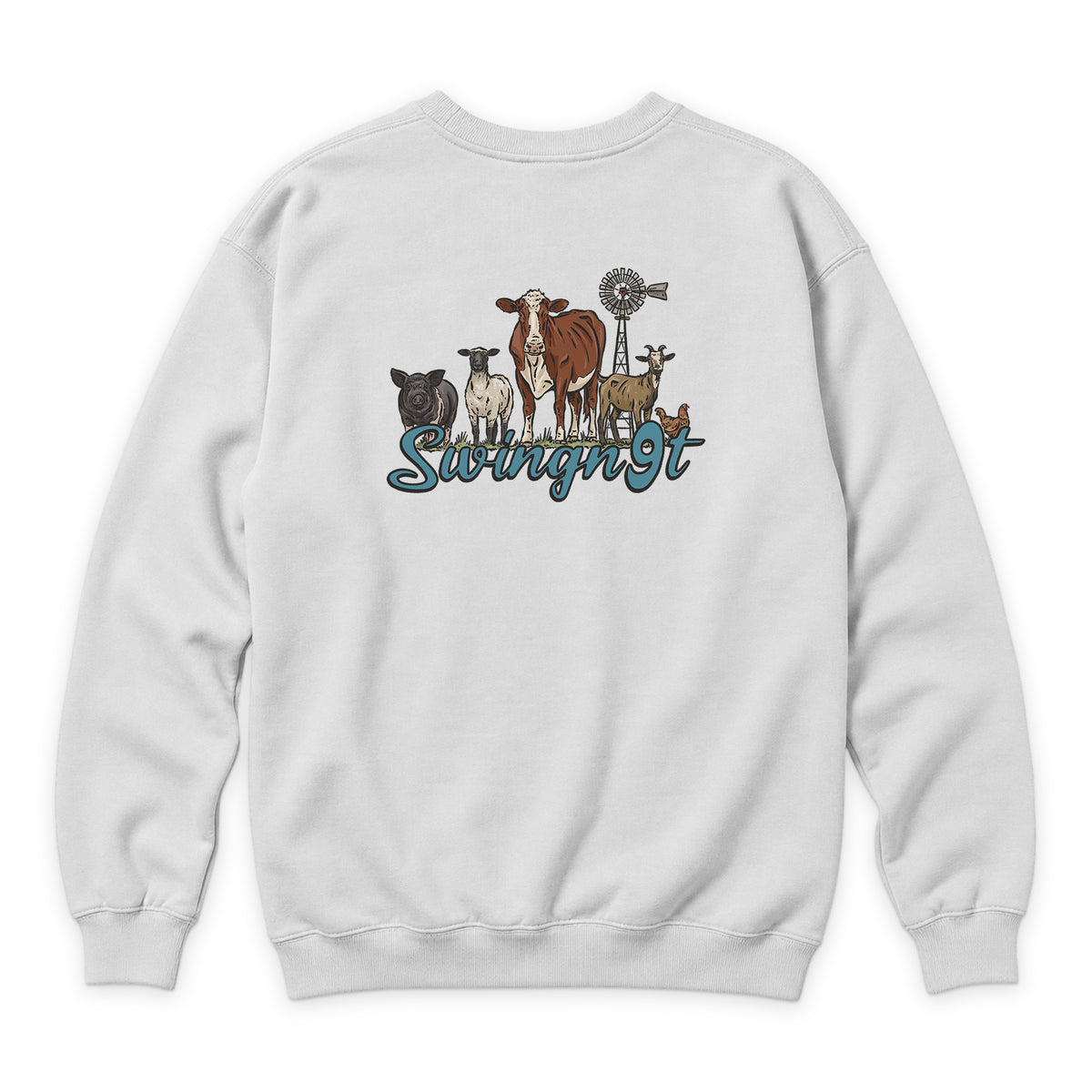 Livestock Crewneck — White — back view on white