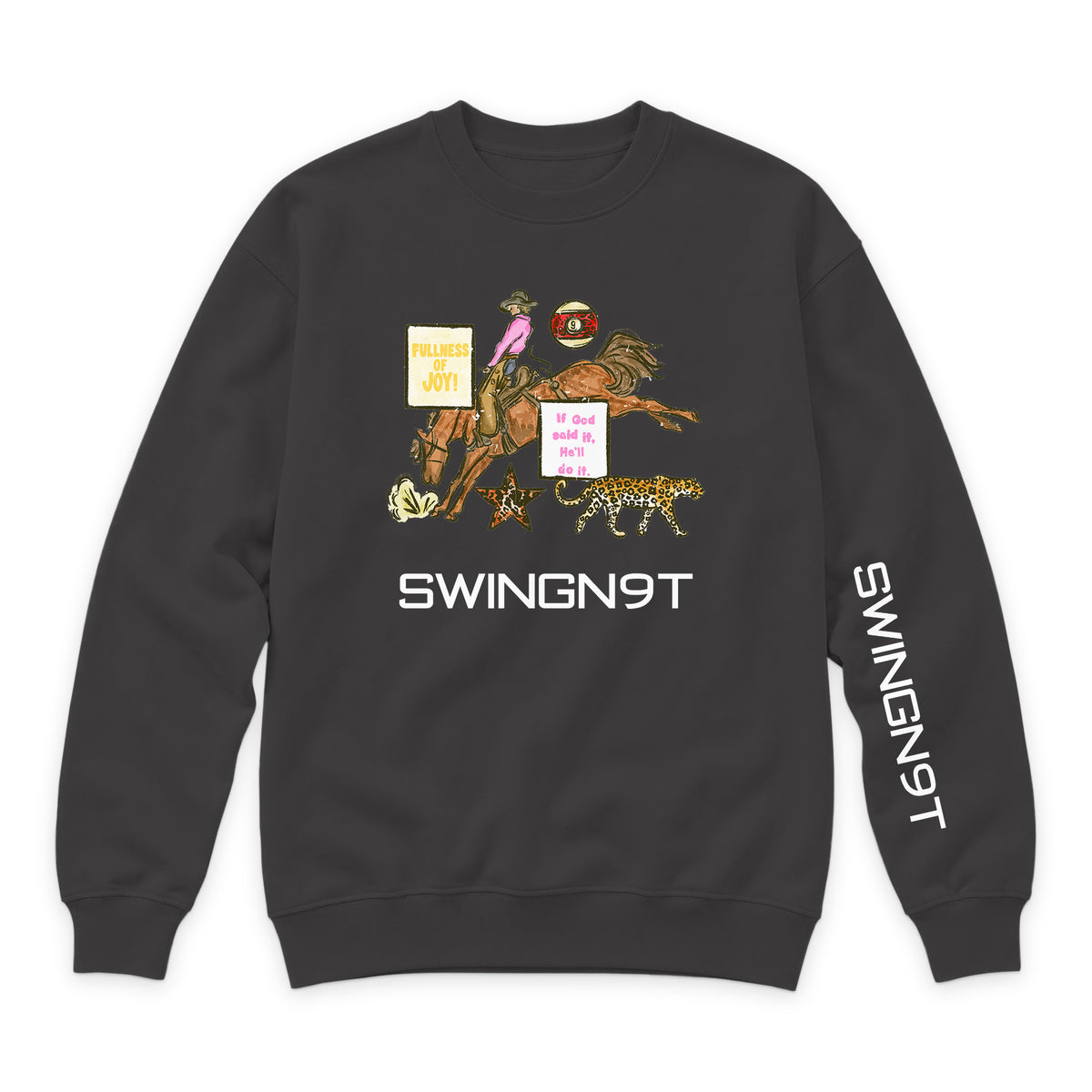 If God Said It Crewneck — Smoke — front view on white