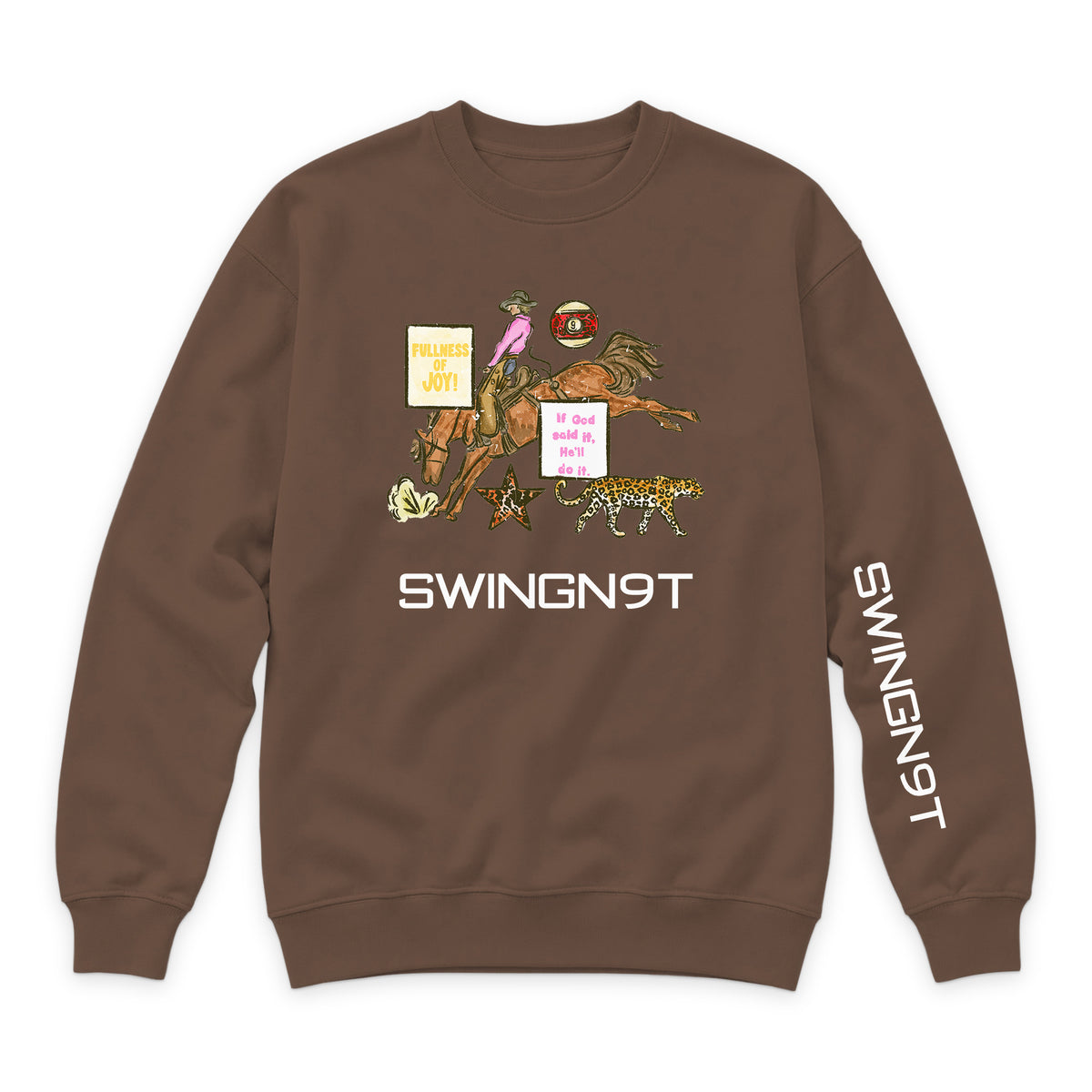 If God Said It Crewneck — Chestnut — front view on white