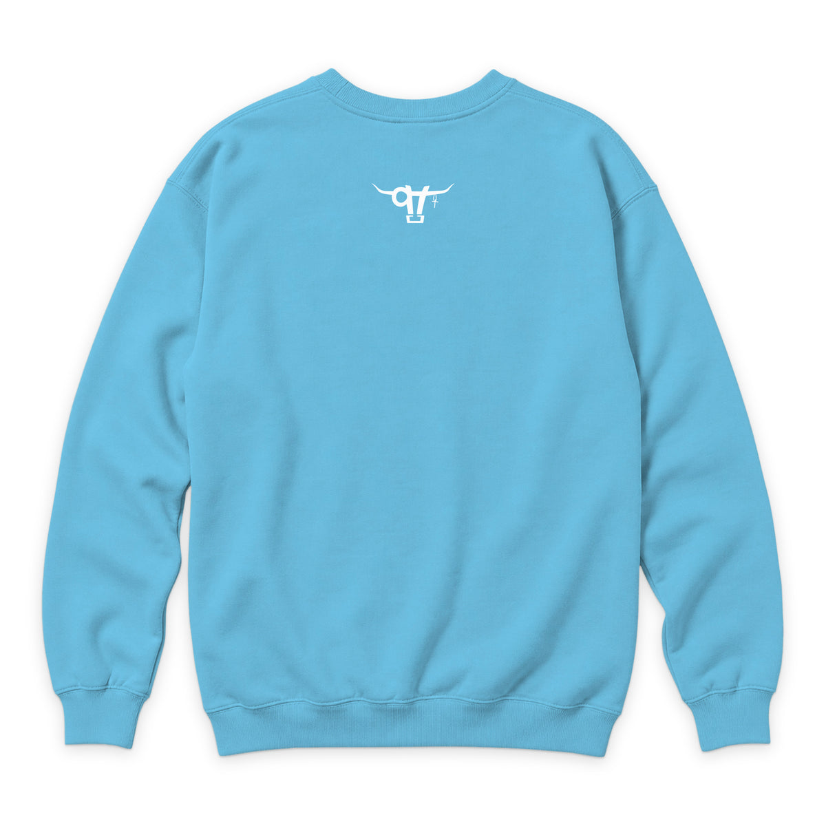 If God Said It Crewneck — Ocean Blue — back view on white