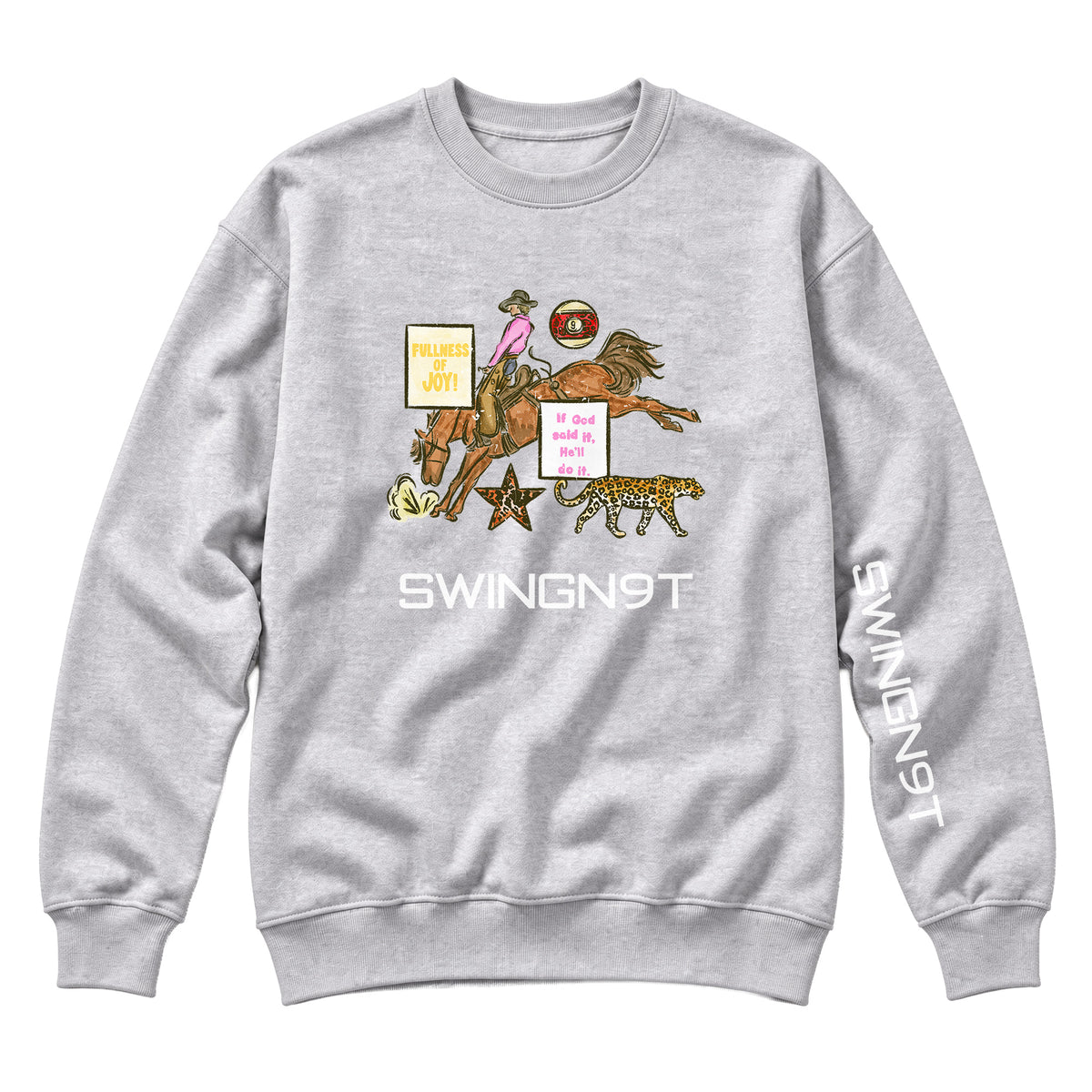If God Said It Crewneck / Heather Grey / front on white