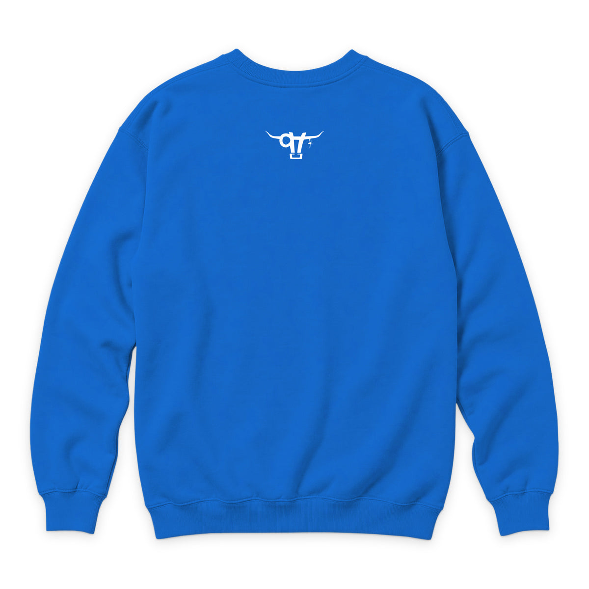 If God Said It Crewneck — True Royal — back view on white