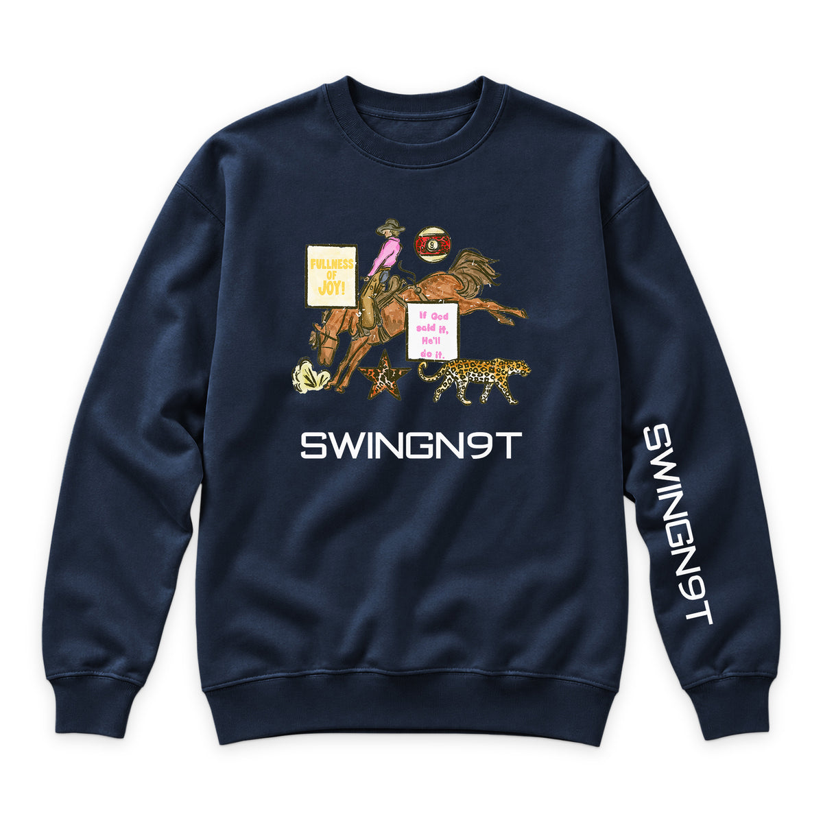 If God Said It Crewneck — Navy — front view on white