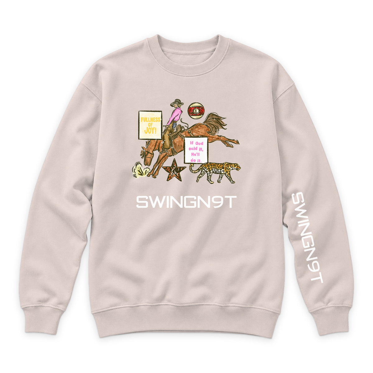 If God Said It Crewneck — Pale Pink — front view on white