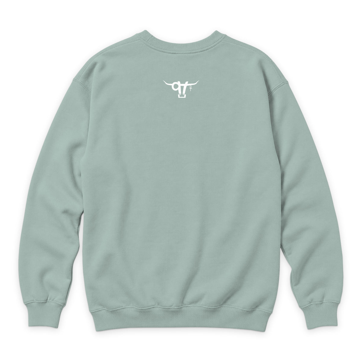 If God Said It Crewneck — Seafoam — back view on white