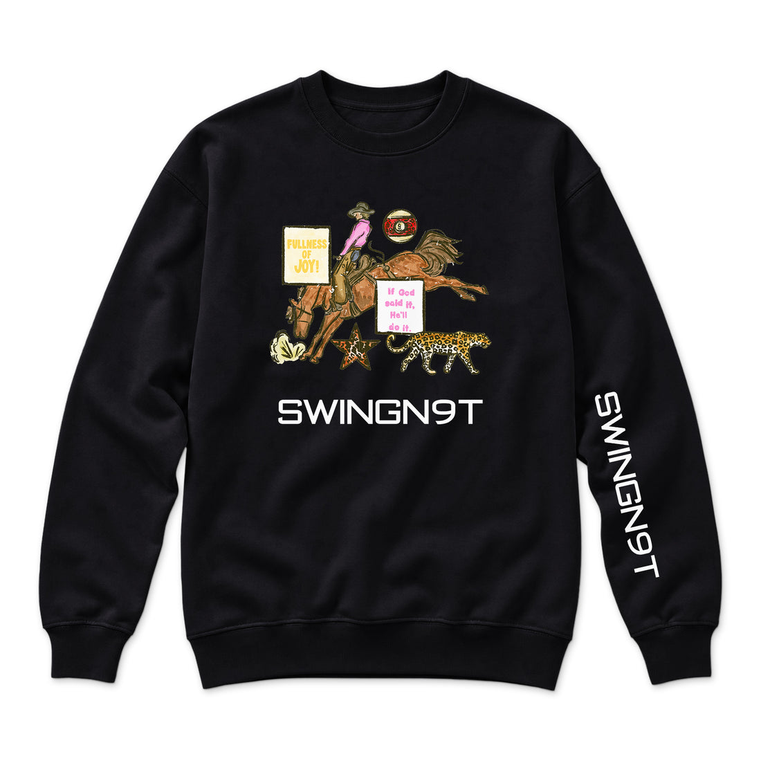 If God Said It Crewneck — Black — front view on white