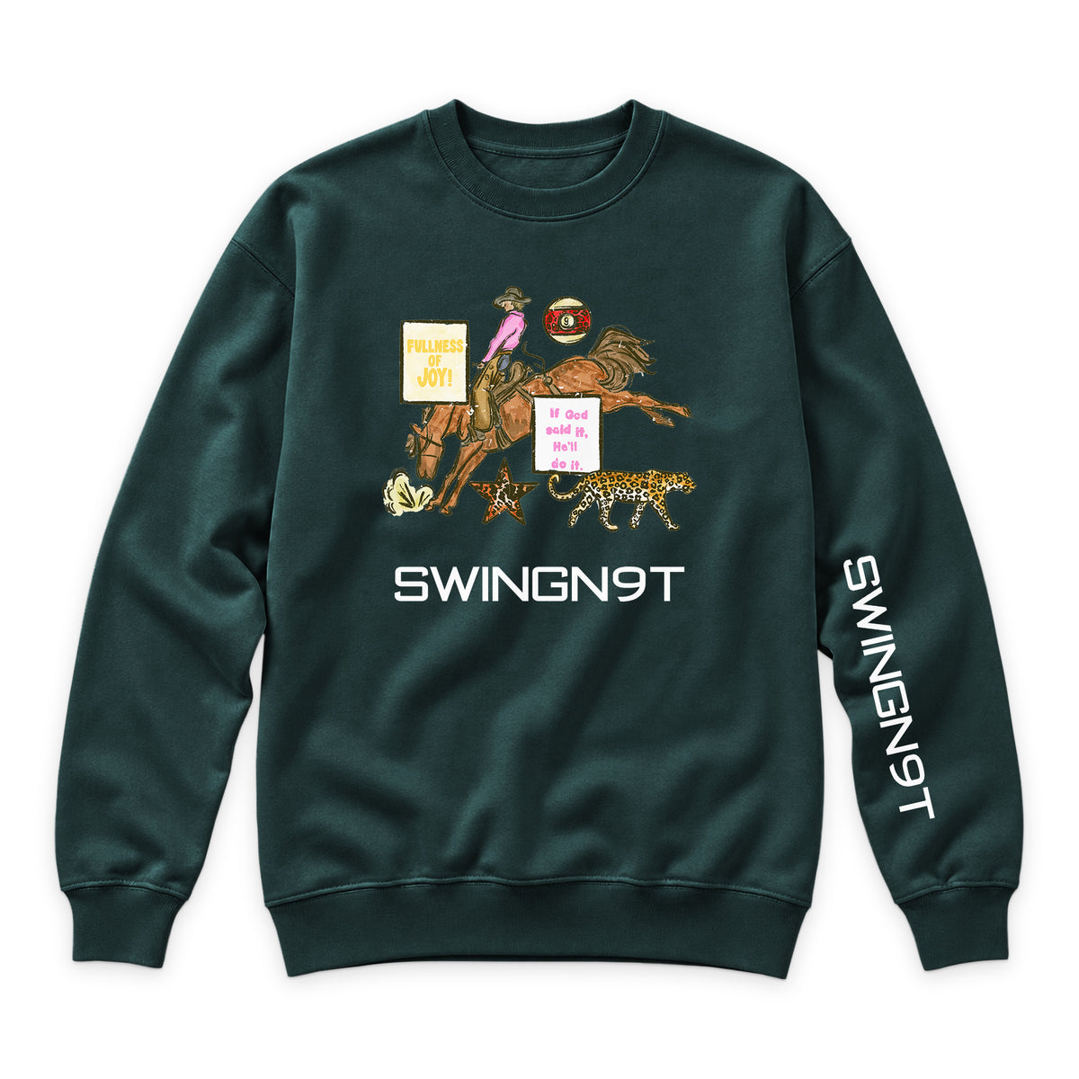 If God Said It Crewneck — Sports Green — front view on white