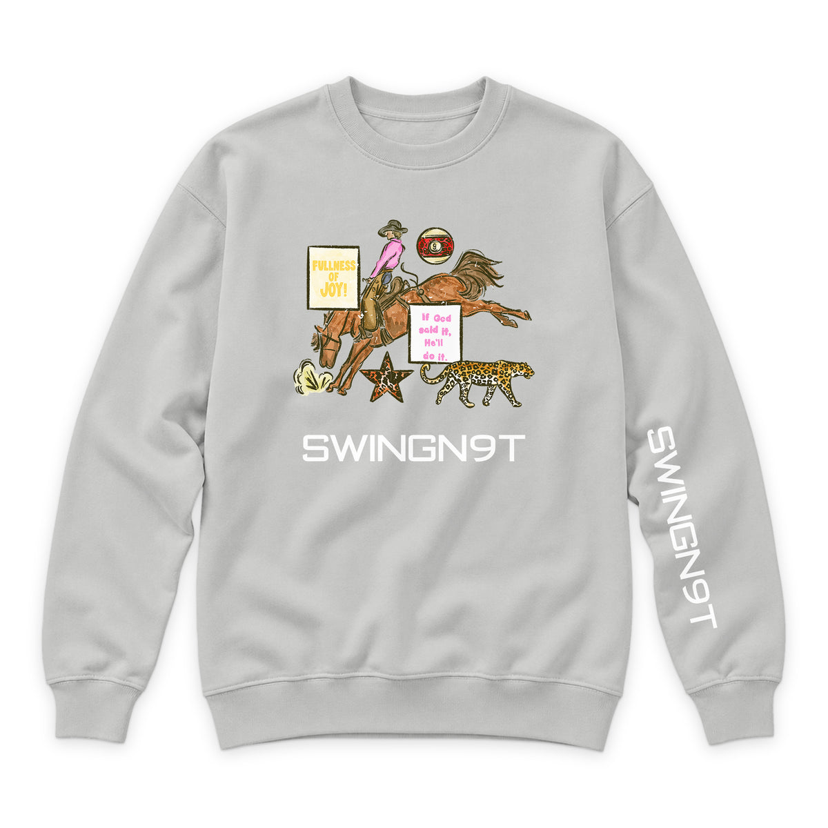 If God Said It Crewneck — Dove Grey — front view on white