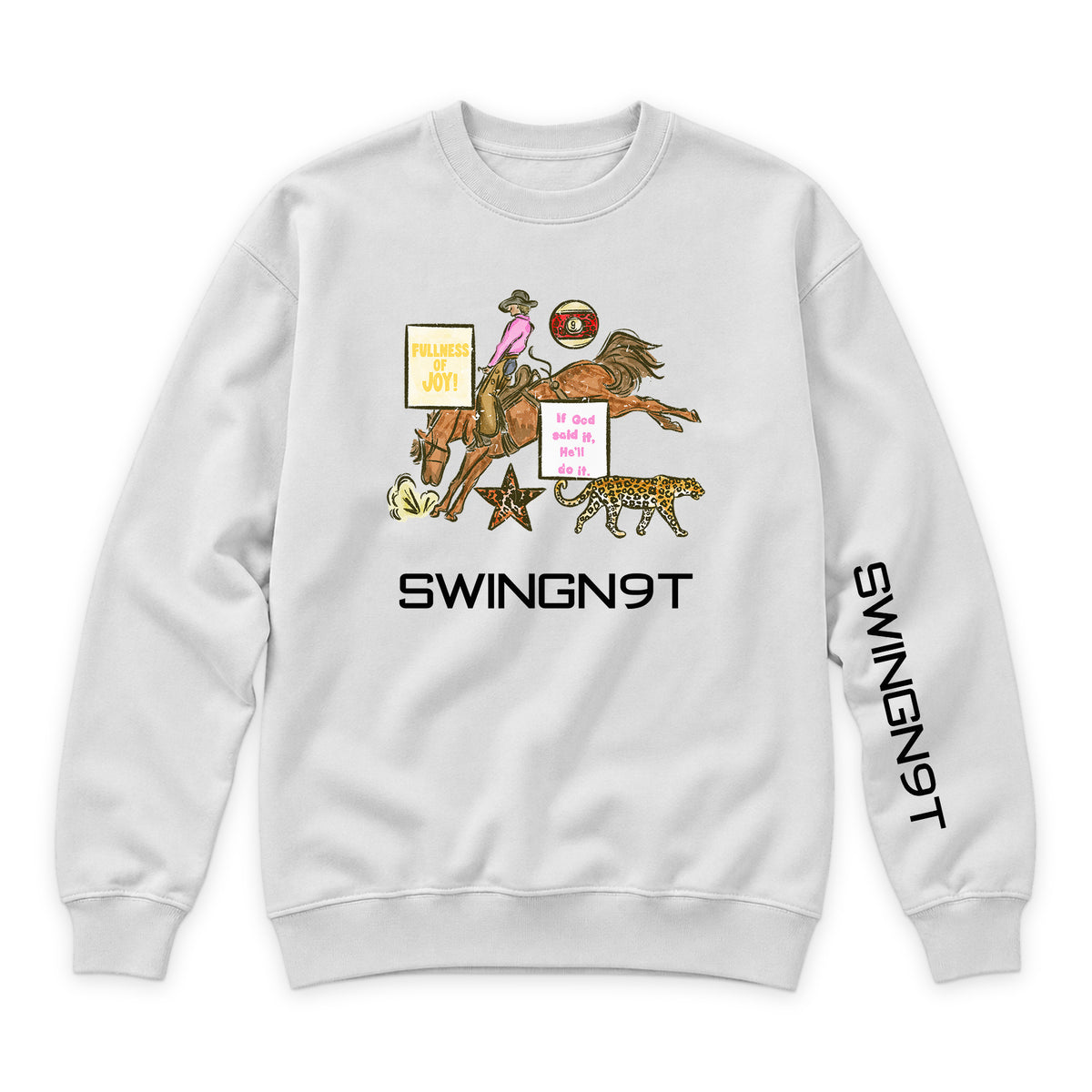 If God Said It Crewneck — White — front view on white