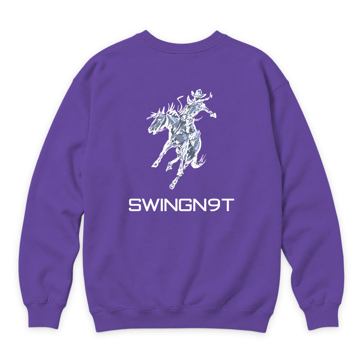 High Voltage Crewneck — Purple — back view on white