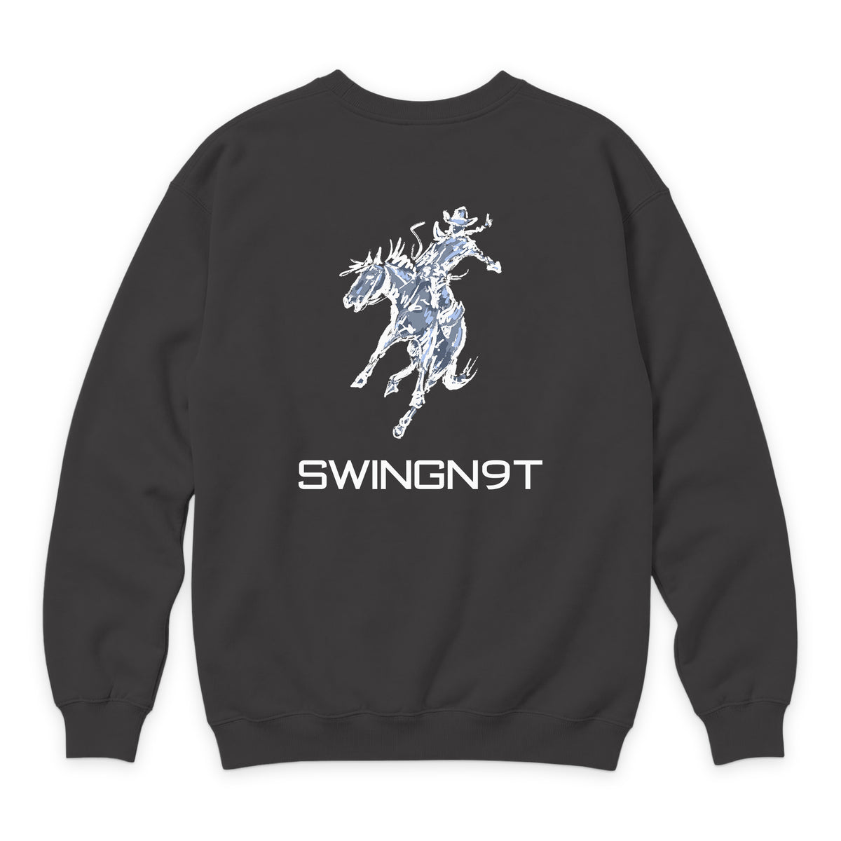 High Voltage Crewneck — Smoke — back view on white