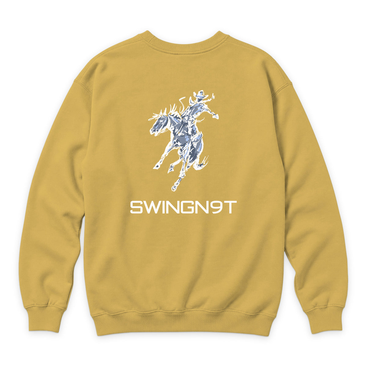 High Voltage Crewneck — Antique Gold — back view on white