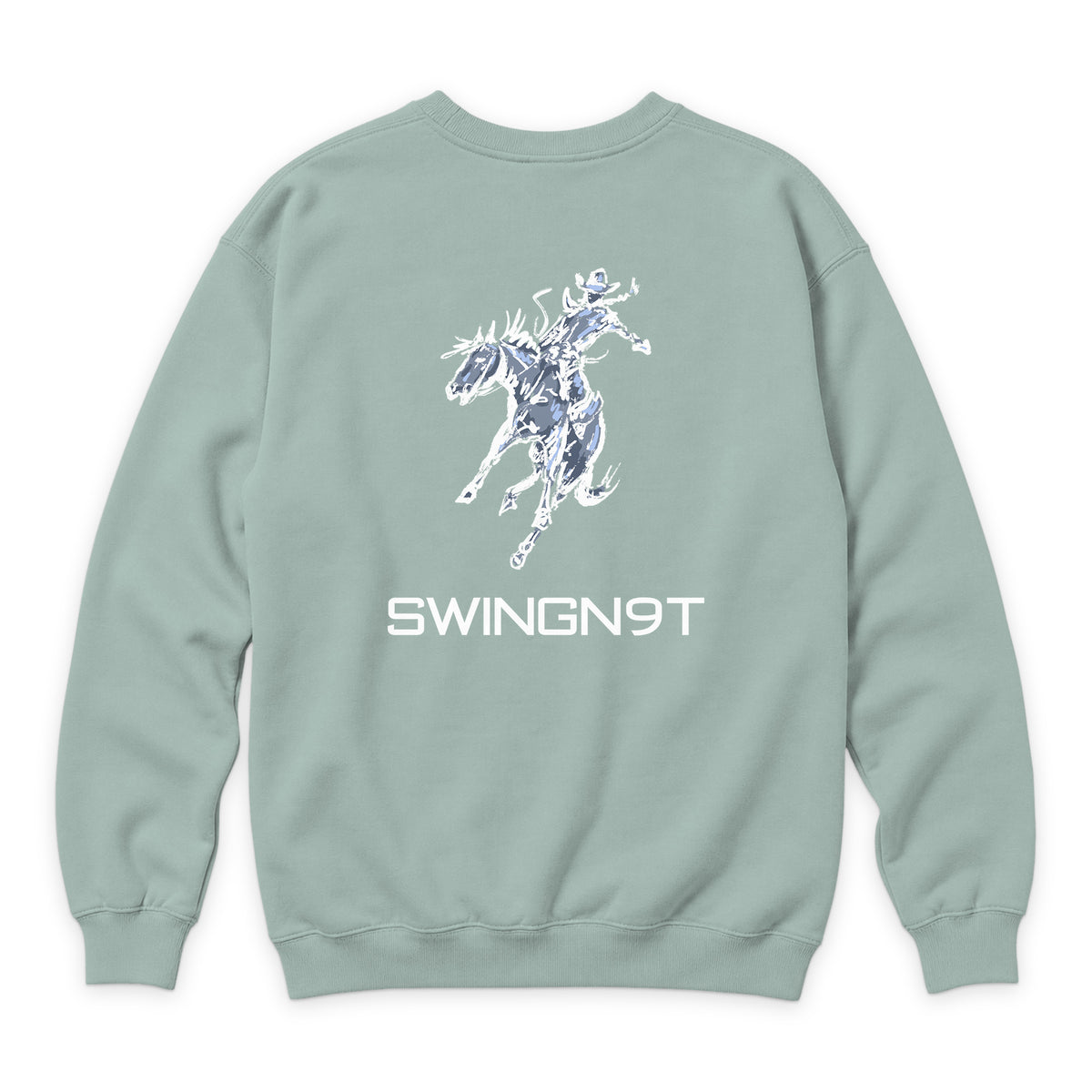 High Voltage Crewneck — Seafoam — back view on white