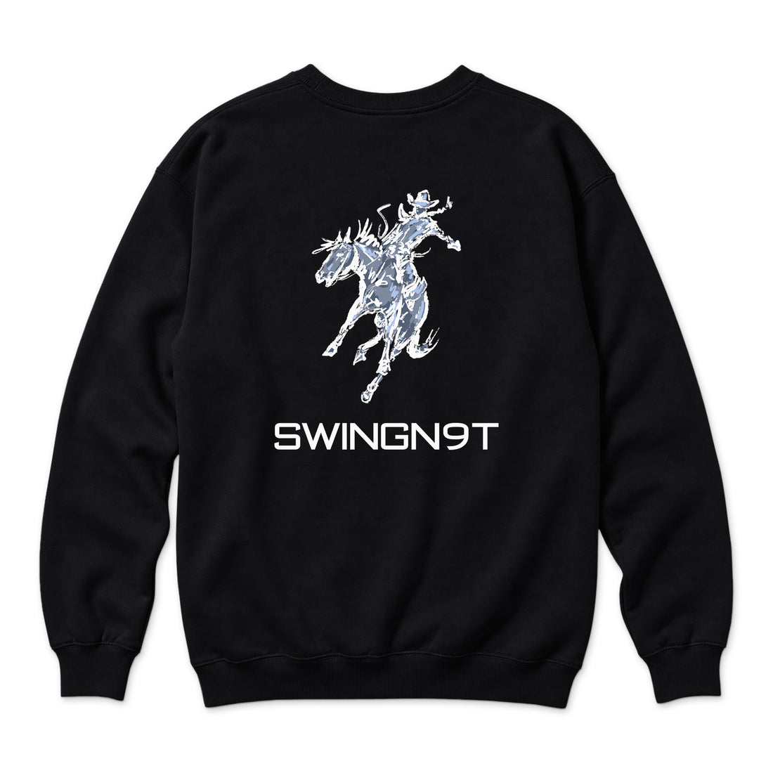 High Voltage Crewneck — Black — back view on white