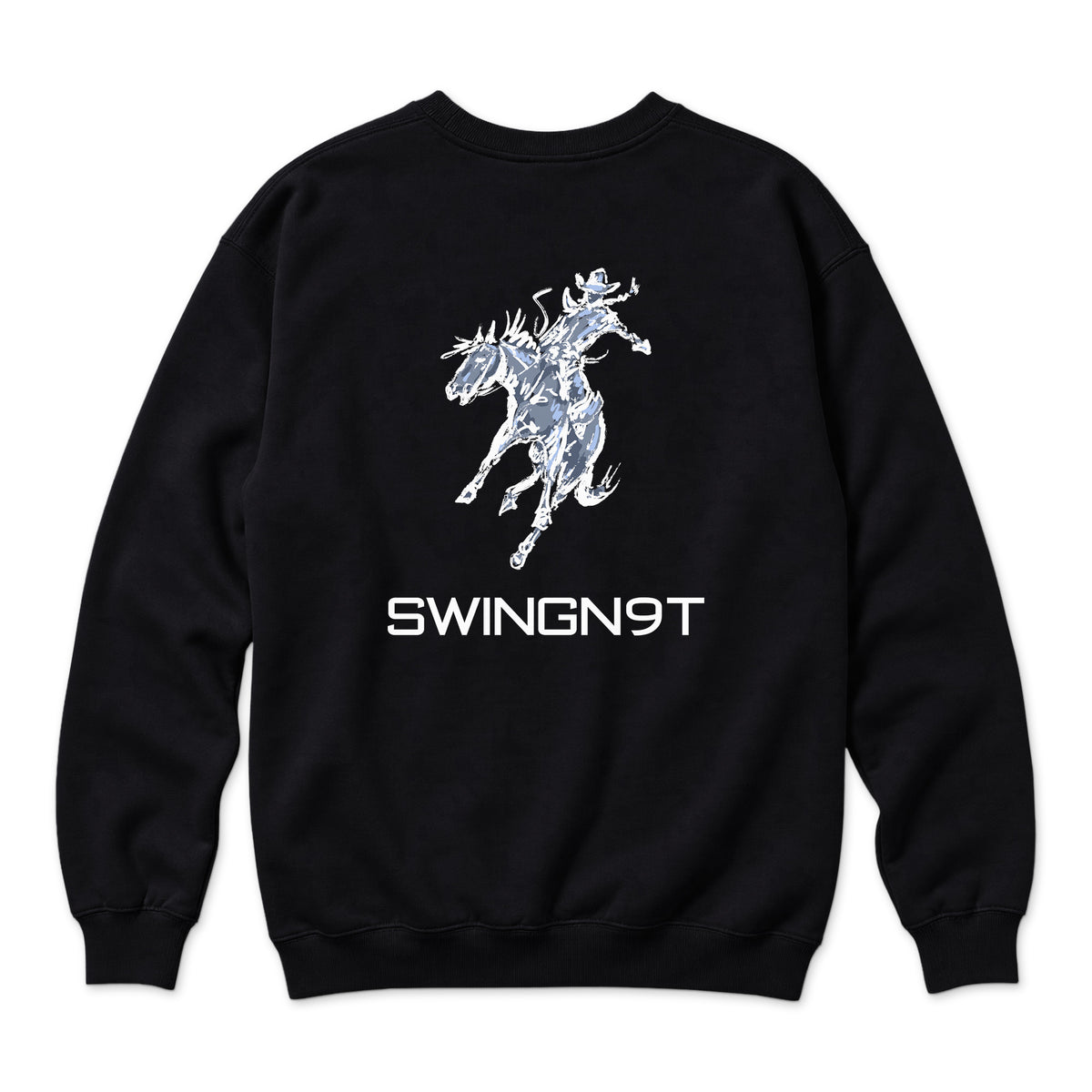 High Voltage Crewneck — Black — back view on white