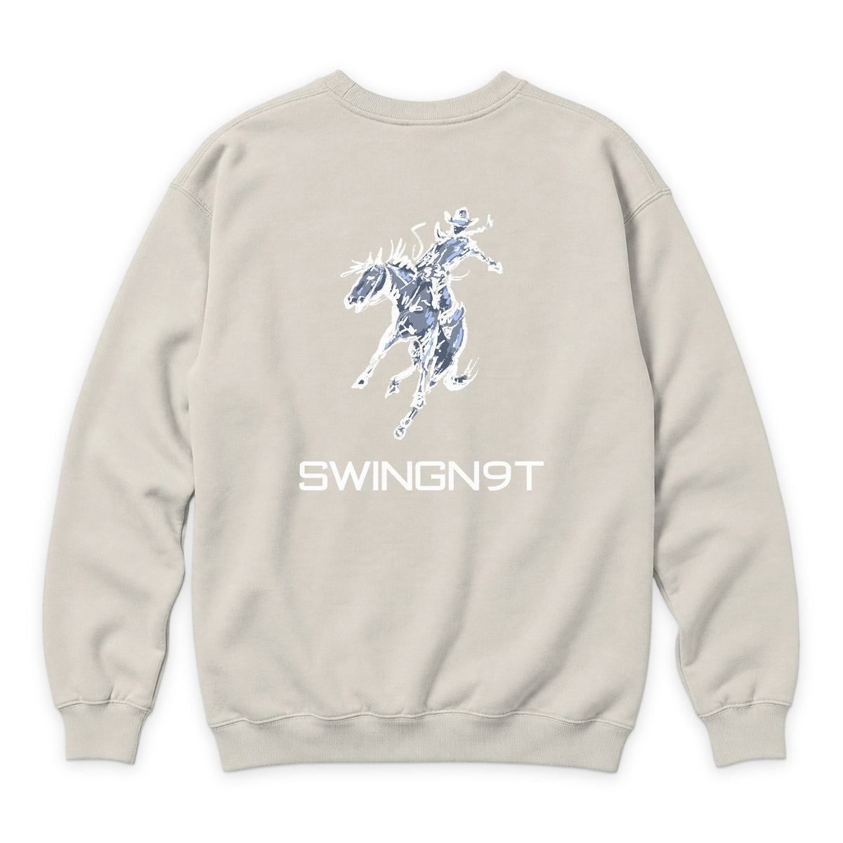 High Voltage Crewneck — Sandshell — back view on white