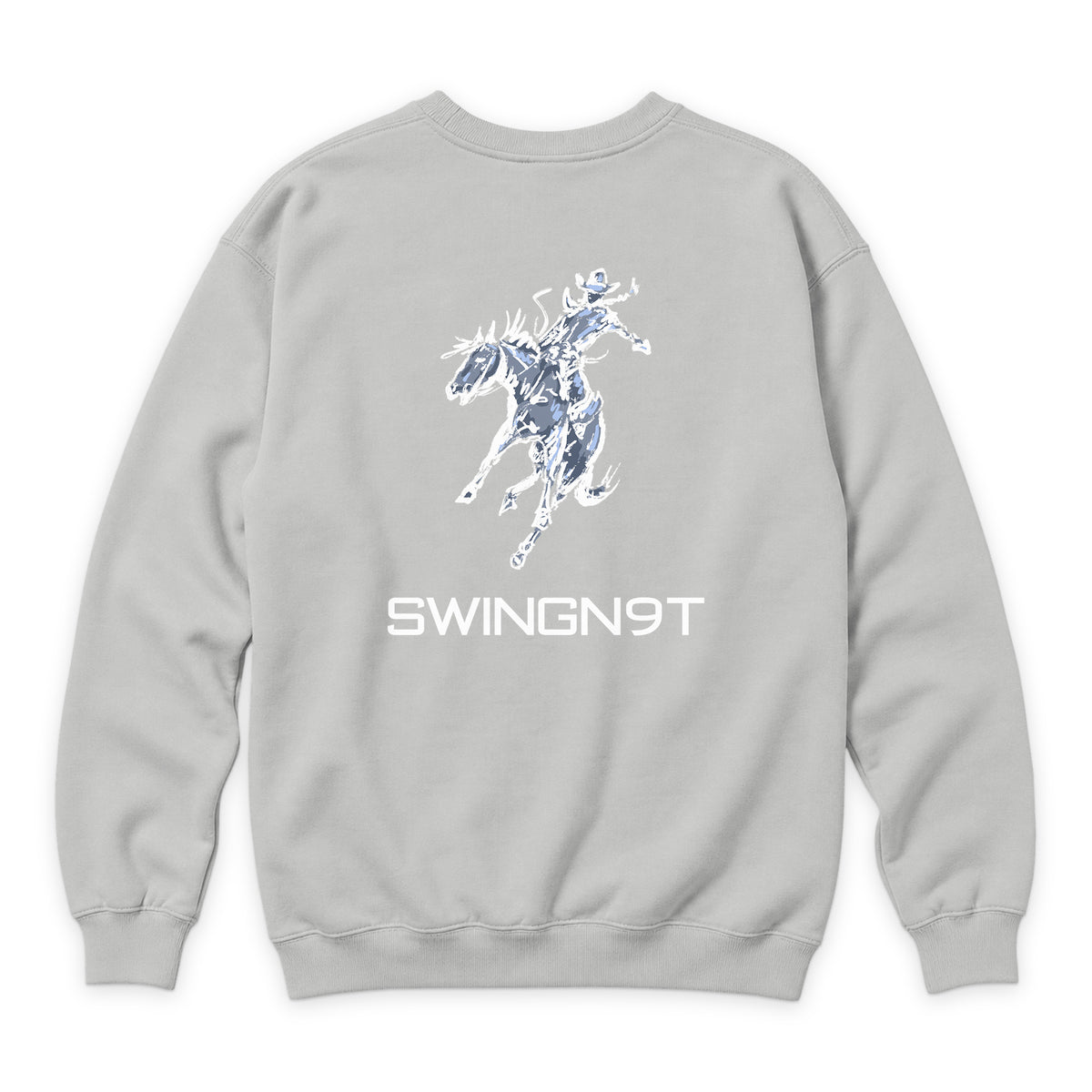 High Voltage Crewneck — Dove Grey — back view on white