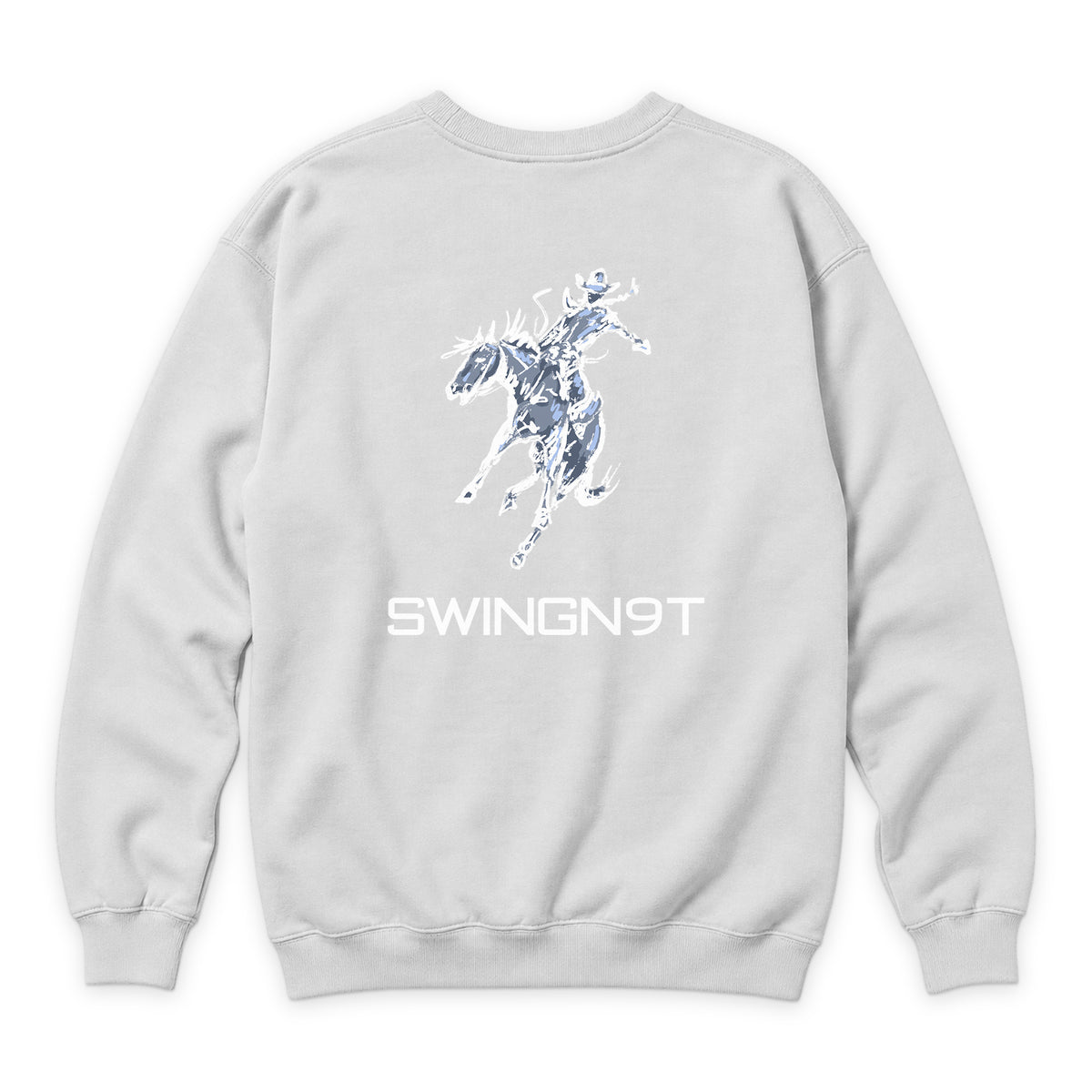 High Voltage Crewneck — White — back view on white