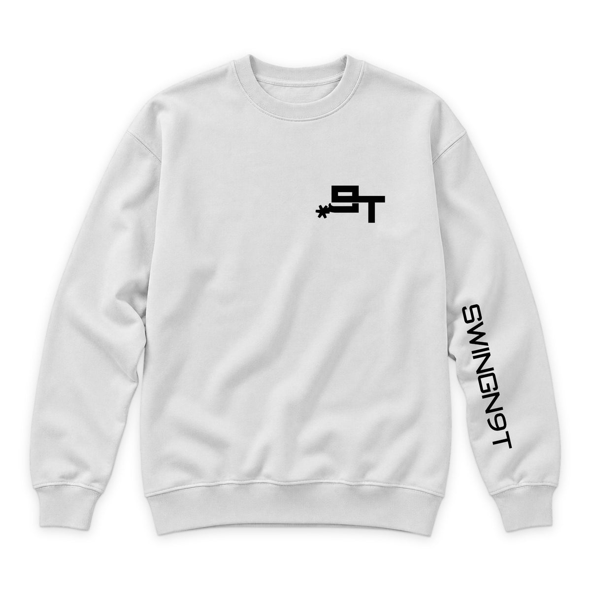 High Voltage Crewneck — White — front view on white