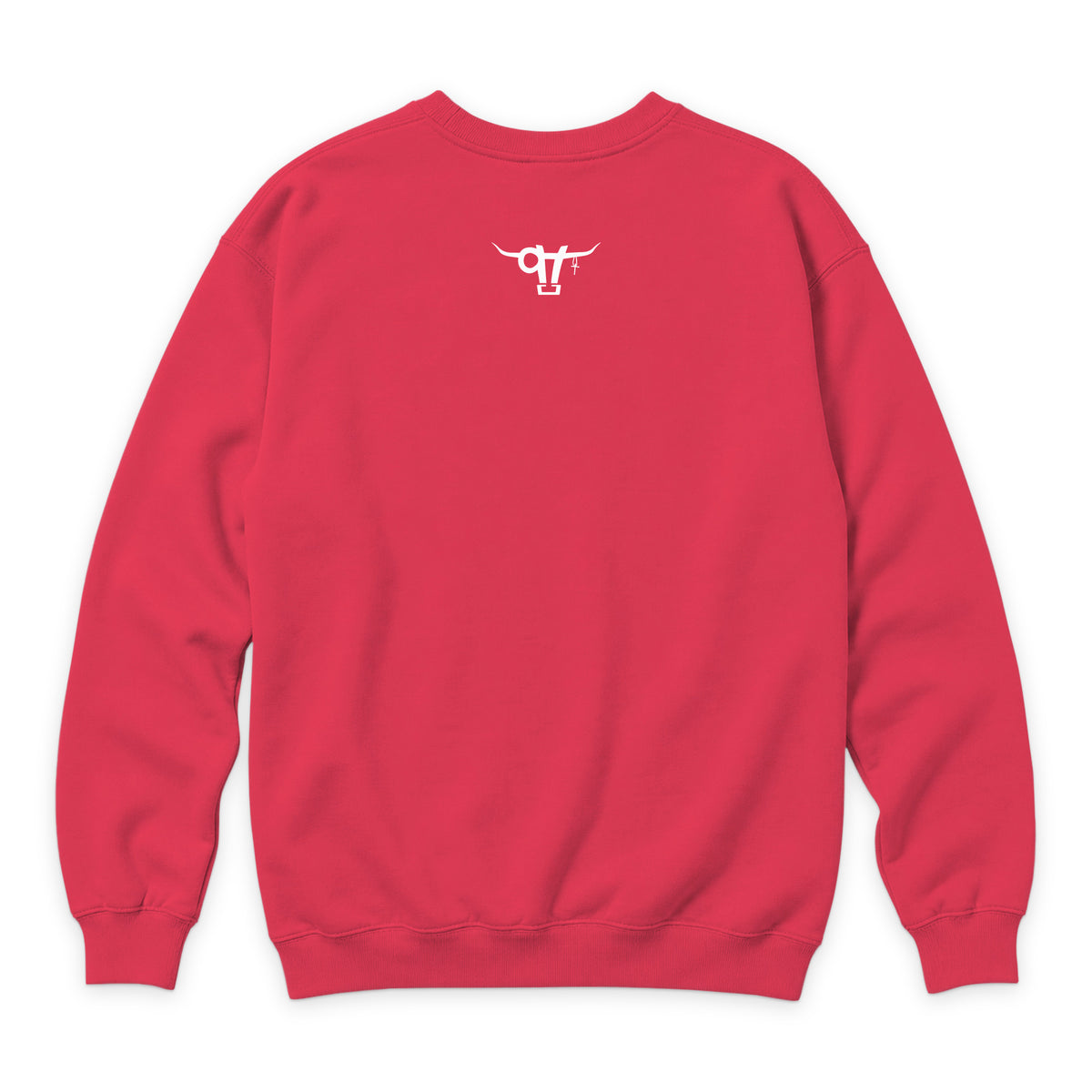 Guardian of the Dirt Crewneck — Cardinal — back view on white