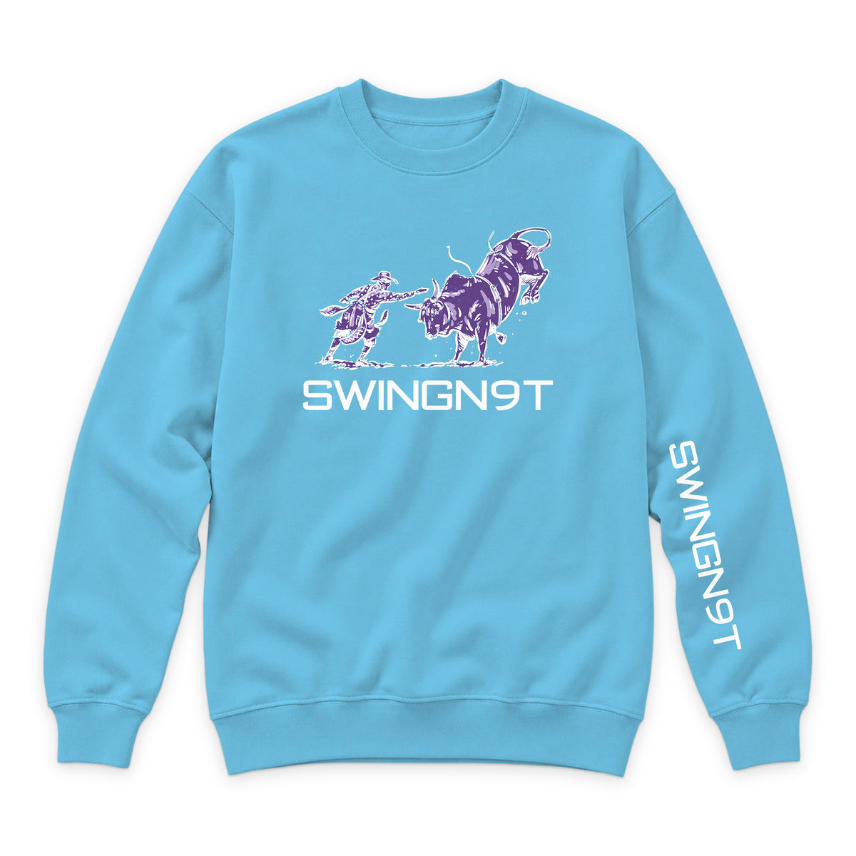Guardian of the Dirt Crewneck — Ocean Blue — front view on white