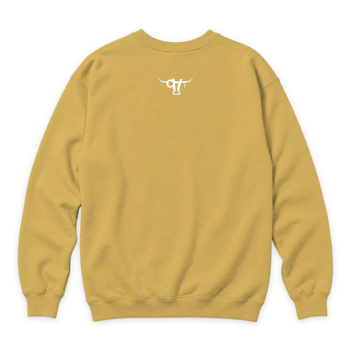 Guardian of the Dirt Crewneck — Antique Gold — back view on white