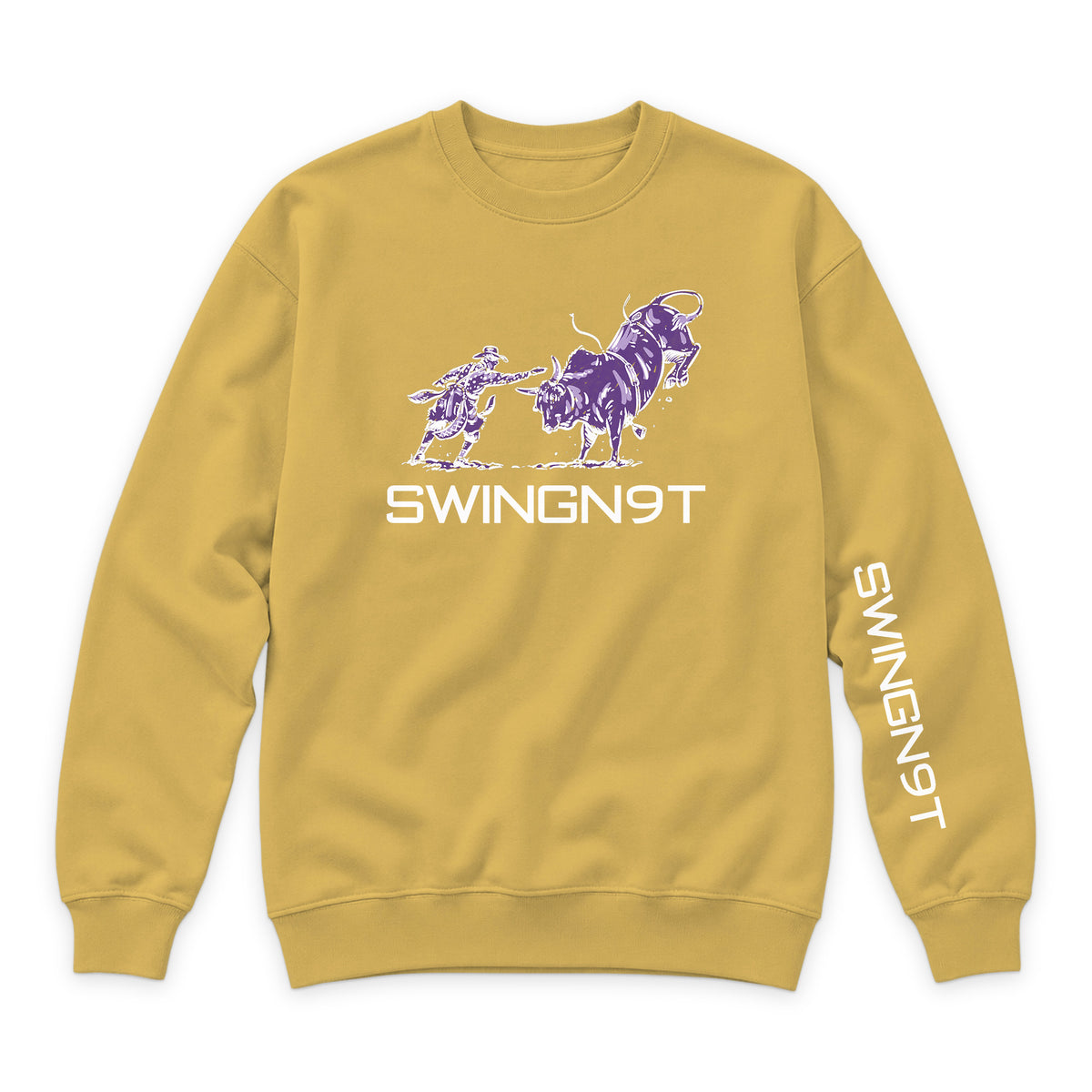 Guardian of the Dirt Crewneck — Antique Gold — front view on white