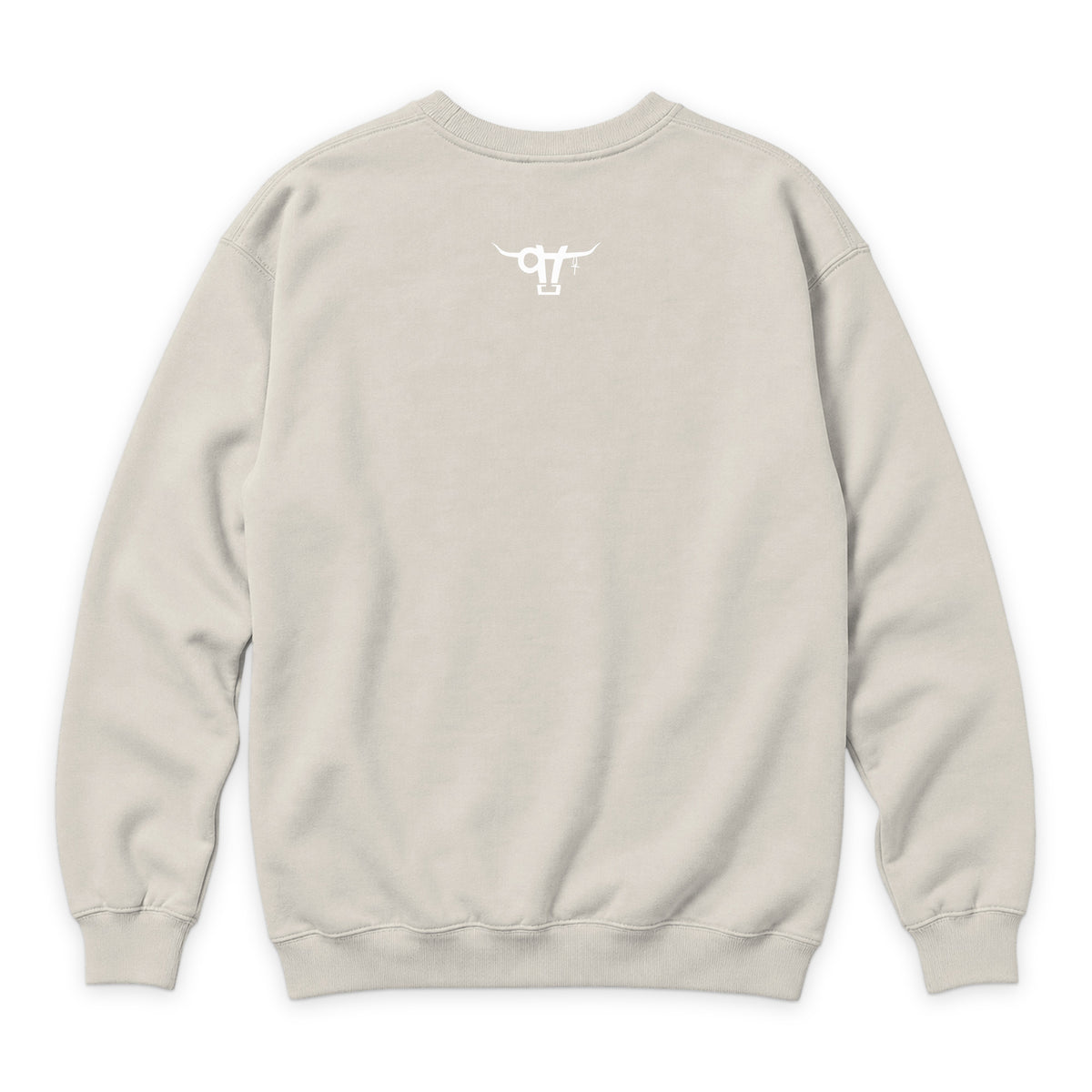 Guardian of the Dirt Crewneck — Sandshell — back view on white