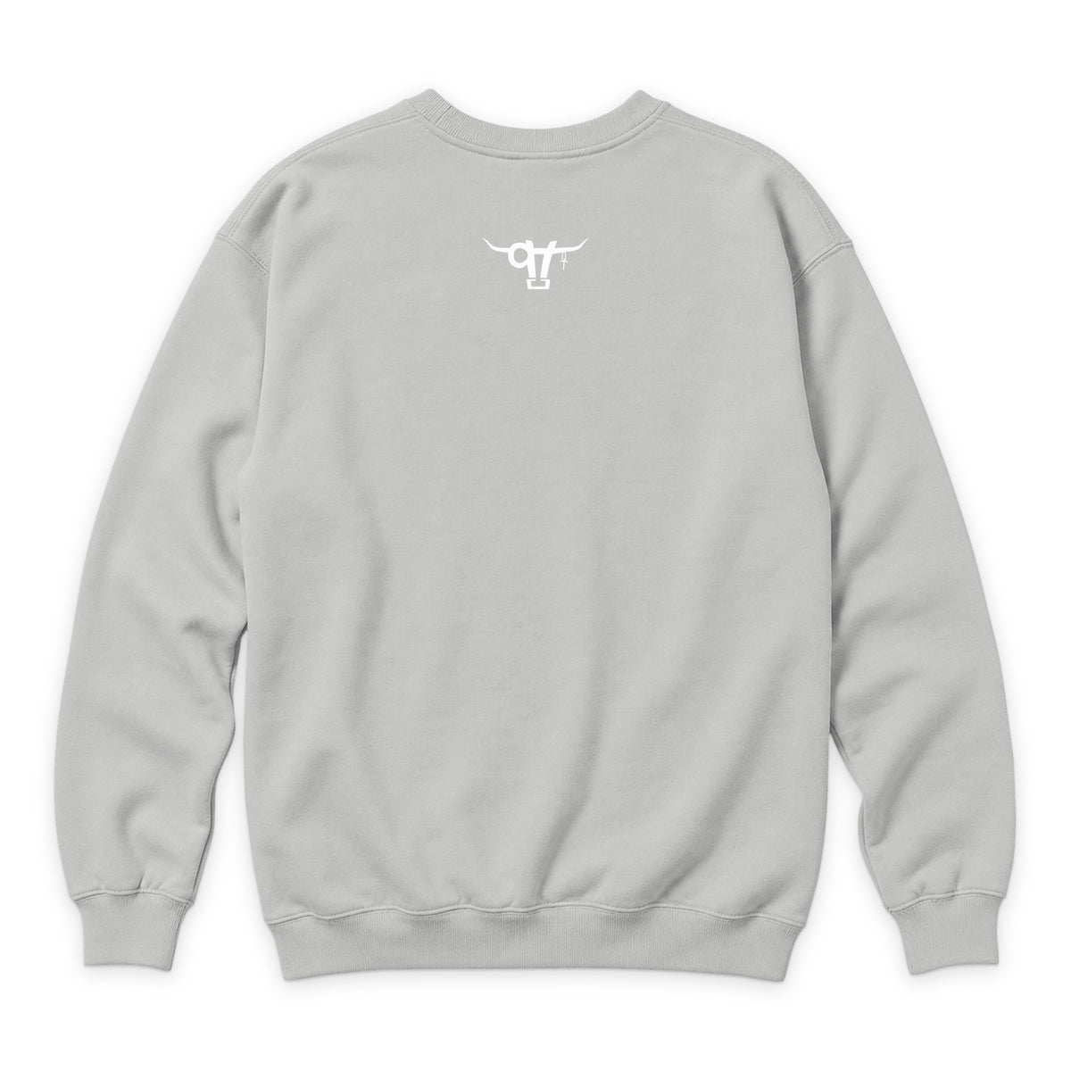 Guardian of the Dirt Crewneck — Dove Grey — back view on white