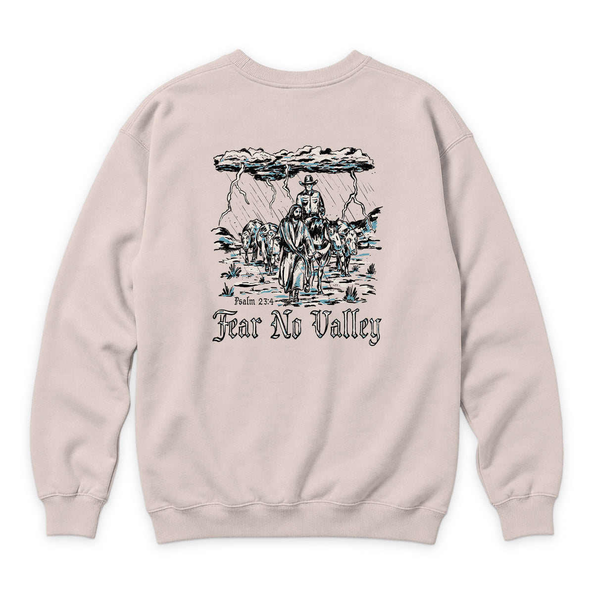 Fear No Valley Crewneck — Pale Pink — back view on white